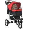 Luxury Pet Stroller Lightweight Dog Cat Travel Carriage with 3-Rubber Wheels, One-click Folding Design, Adjustable Canopy, Zippered Mesh Window Door