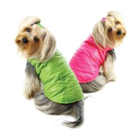 Reversible Parka Vest with Ruffle Trims - Lime/Pink (size: L)