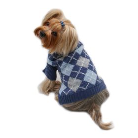 Argyle Turtleneck Sweater in Navy/Grey/Light Blue (size: L)