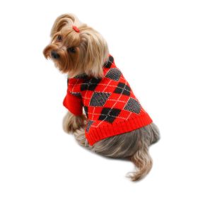 Argyle Turtleneck Sweater in Red/Black/White (size: L)
