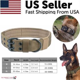 2" Wide Tactical Heavy Duty Nylon Large Dog Collar K9 Military With Metal Buckle (Color: Brown, size: L - Neck 18.9" ~ 22.8")