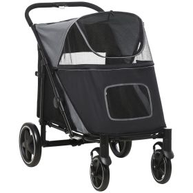 PawHut Pet Stroller Dog Cat Carriage One Click Fold with Universal Front Wheels Shock Absorber Brakes Storage Bags Mesh Window (Color: default)