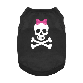 Pirate Skull with Pink Bow Dog Shirt (Color: Jet Black, size: X-Large)