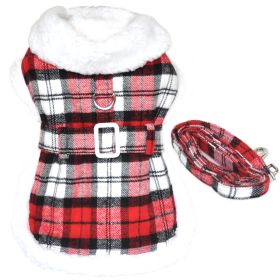 Sherpa-Lined Dog Harness Coat (Color: Red & White Plaid, size: XX-Large)
