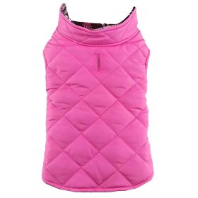 Reversible Fleece Lined Puffer Dog Coat (Color: Pink Plaid, size: 3X-Large)