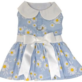Blue Daisy Dog Dress with Matching Leash (size: large)