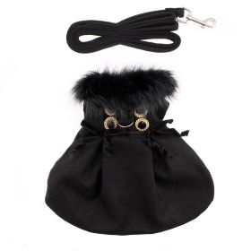 Wool Fur-Trimmed Dog Harness Coat (Color: Black, size: small)