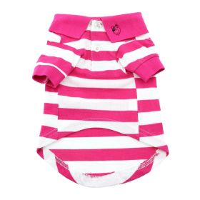 Striped Dog Polo (Color: Pink Yarrow and White, size: medium)